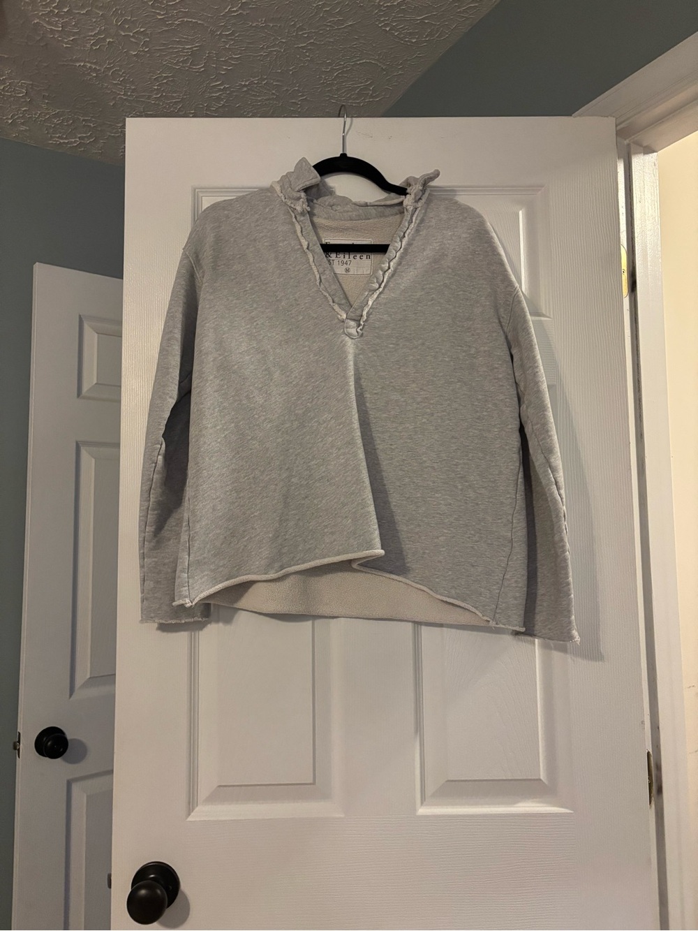Frank & Eileen Light Gray V-Neck Ruffle Collar Sweatshirt